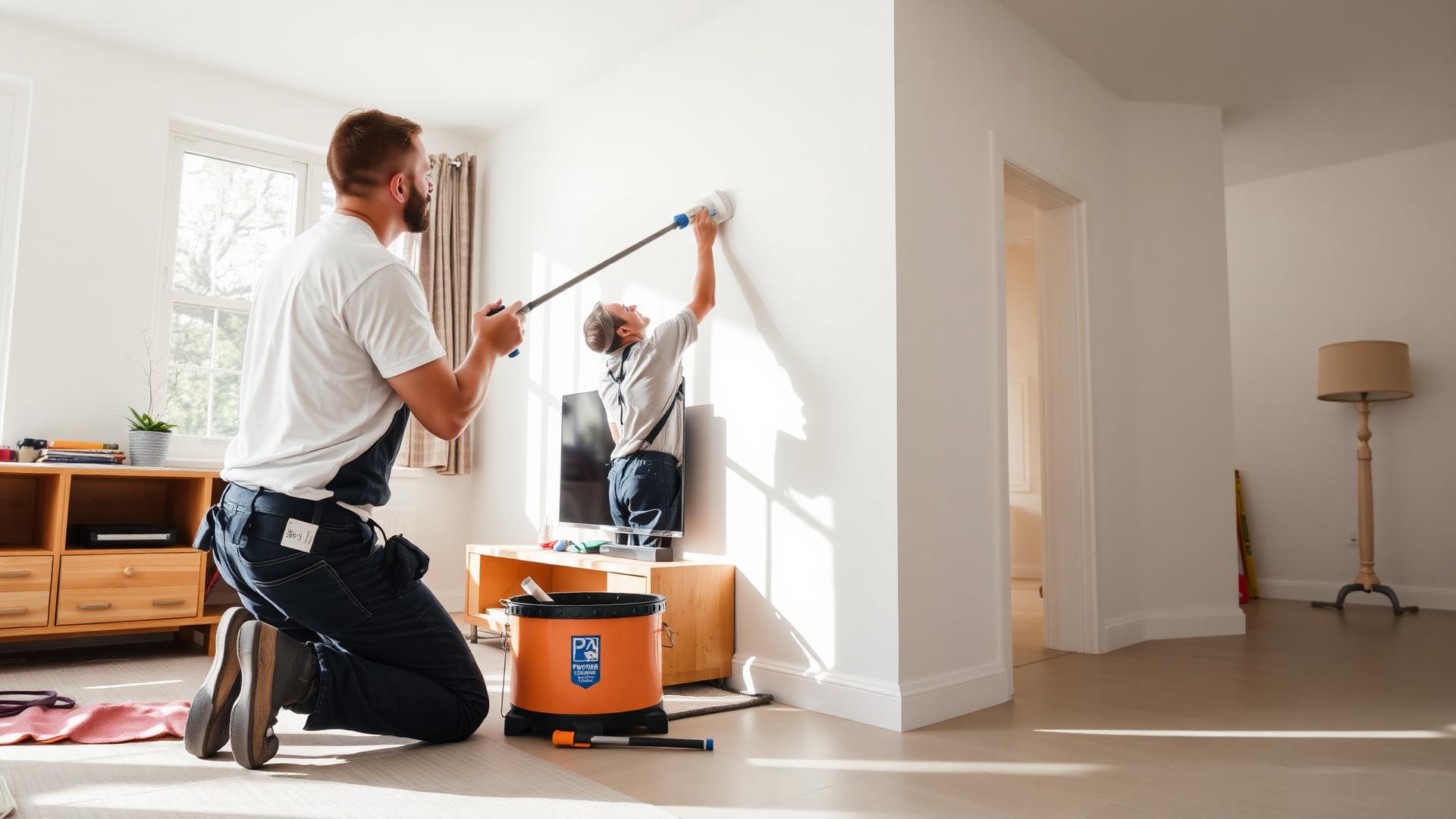 Professional painter applying fresh paint